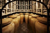 Amphorae used for sanctissimus wine at st. pauls kellerei cantina vineyard.