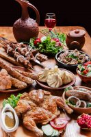 Lot of different dishes on the holiday table