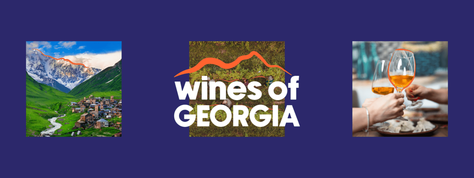 Wines of Georgia and three square images on a blue background