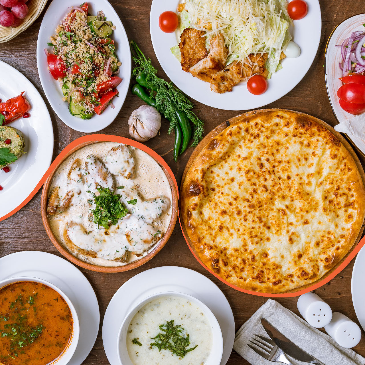 Multiple-food-dishes-on-a-table Multiple Food Dishes On A Table